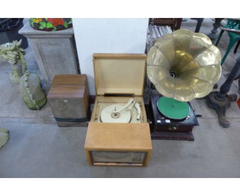 A 1950's Garrard record player and HMV gramophone