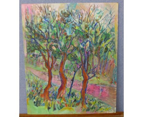 French Post Impressionist School, forest landscape, oil on board, unframed