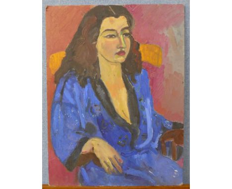 Post Impressionist School, female portrait, oil on board, unframed