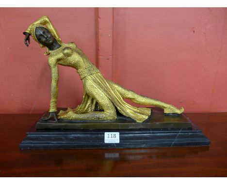 An Art Deco style bronze figure of an exotic dancer, manner of Dimitri Chiparus, on black marble plinth