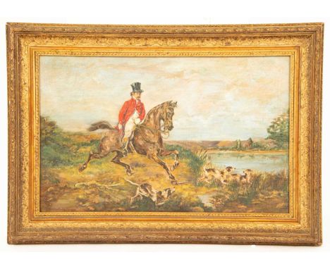 John Bretland (19th Century)A Mounted Huntsmanaccompanied by hounds, with a river in the distancesigned lower leftoil on canv