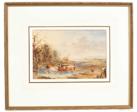 Samuel Austin OWS (1796-1834)Cattle Wateringwatercolour15.5cm x 23cm   with Albany Gallery, London.  Framed and glazed. Gener