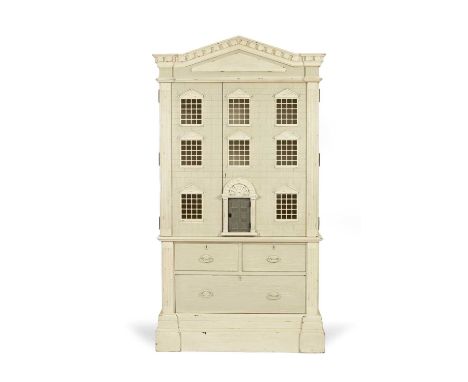 An Andrew Martin doll's house cabinet the upper section fitted as a bookcase, on a base of two short and one long drawer, 117