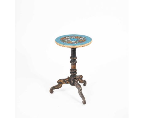 A Victorian ebonised occasional table with beadwork top on a tripod base, 41.5cm in diameter x 68cm highProvennace:- Dunkirk 