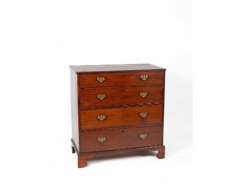 A George III mahogany chest of four long graduated drawers, on bracket feet, 108cm wide, 56cm deep, 113cm high