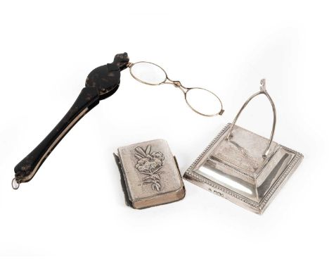 A Victorian novelty silver watch stand, William Hutton & Sons Ltd., Sheffield 1900, of wishbone form on a loaded plinth inscr