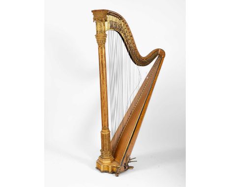 A Gothic Revival maple and giltwood pedal harp by Sebastian & Pierre Erard, Paris19th Century, gilt wood, patent no. 5131, de
