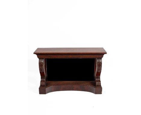A 19th Century American mahogany console table, the rectangular top above a shaped frieze with fluted and acanthus carved scr