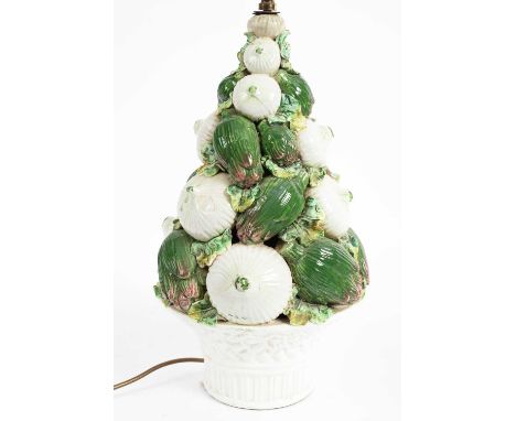 A mid 20th Century Italian ceramic onion and artichoke centrepiece converted to a lamp, 42cm high (height of base without fit