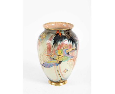 A Carlton Ware vase of baluster shape, sketching bird pattern, numbered to base, 1/2795 3891, 20cm highsome slight crazing