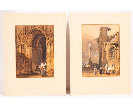 Attributed to Samuel Prout (1783-1852)At Dieppechurch interior with figuresmonogrammed lower rightwatercolour heightened with