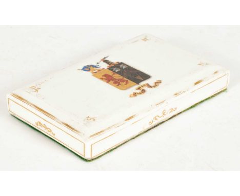 A rectangular porcelain paperweight with painted armorial of Leigh of West Hall in High Legh, Co. Chester impaling Wright of 