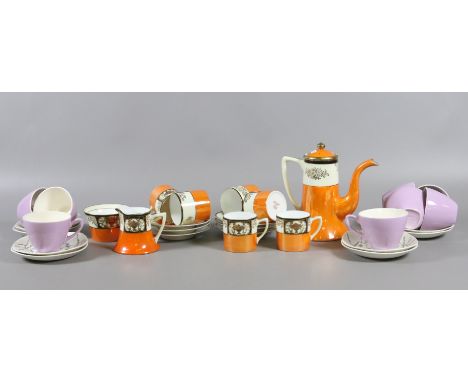 A Noritake six place coffee set decorated with gilt flowers along with a Midwinter style craft eight place tea set in the wis