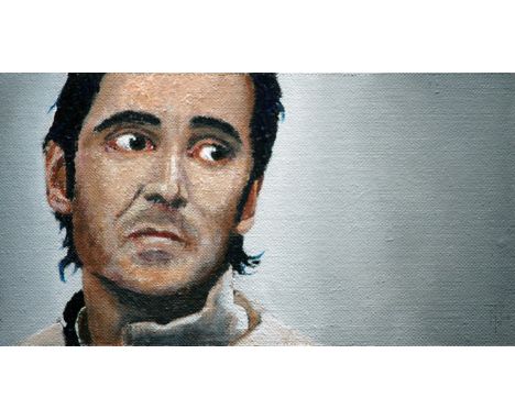 Trevor Neal gilt framed acrylic on hessian, portrait of Chris Small monogrammed and dated 2006.
