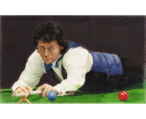 Trevor Neal gilt framed watercolour on board, portrait of Jimmy White mid shot, monogrammed and dated 2005.