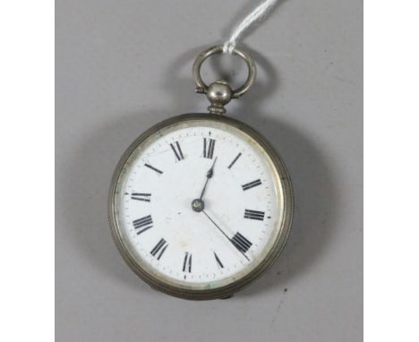 A silver cased fob watch with enamel dial.