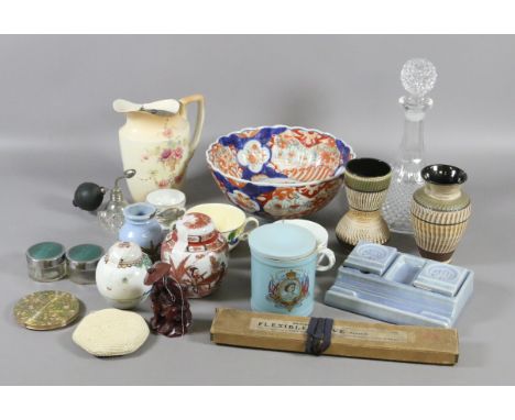A collection of ceramics and glasswares to include oriental items, ? decanter,  Art Deco style inkwell, compacts, etc.