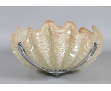 An Art Deco chrome and moulded glass hanging lamp.