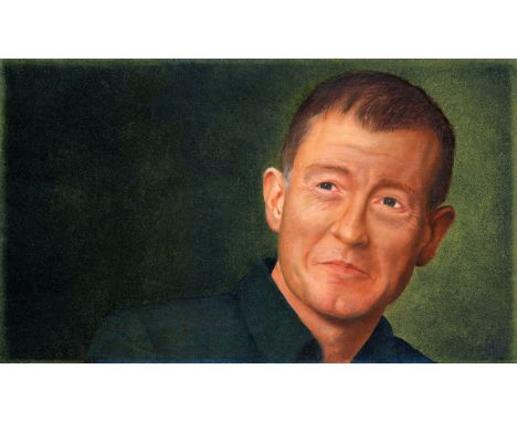 Trevor Neal gilt framed oil on board portrait of Steve Davies, monogrammed and dated 2005.