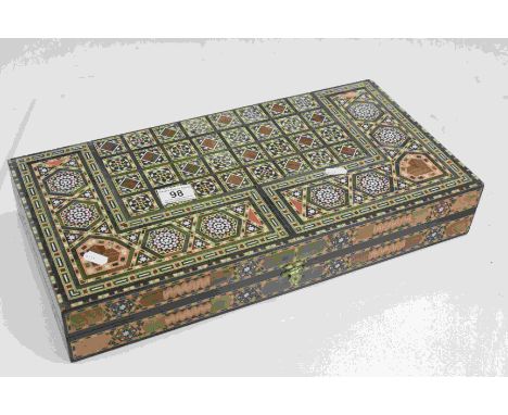 Micro Mosaic Wooden Folding Games Box, the exterior set as a Chess Board and the interior as a Backgammon Board, inlaid with 