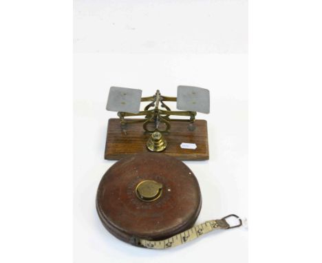 Vintage set of Letter scales and a leather cased Tape measure