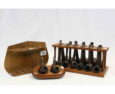 Collection of vintage Smokers Pipes and three wooden Pipe stands