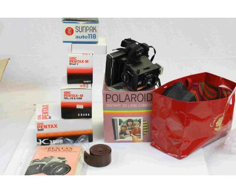 Boxed Polaroid Appareil Land Instant 20 Camera, Boxed Asahi Pentax K1000 Camera together with a Boxed Pentax Lens, Boxed Sunp
