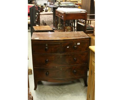 Early 19th century Mahogany Bow Fronted Chest of Two Short over Two Long Drawers raised on Swept Bracket Feet, 88cms long x 8