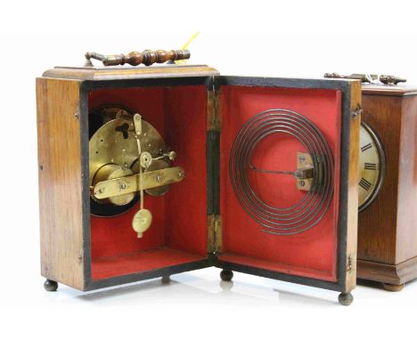 Wooden cased Key wind mantle clock with enamel dial, Brass fittings and Key