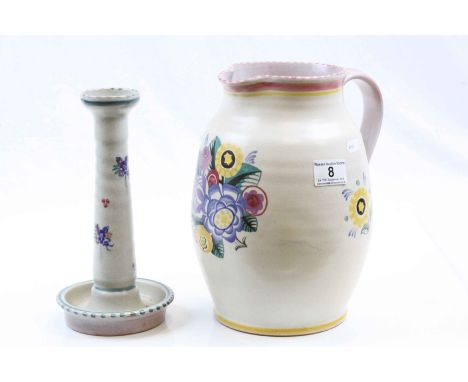 Large Carter Stabler Adams Poole Pottery jug, numbered 263 & similar candlestick numbered 256