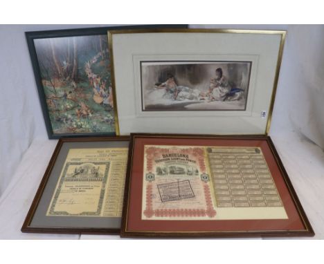 Margaret Tarrant Framed and Glazed Fairy Woodland Print together with a Framed and Glazed Russell Flint Print together with T