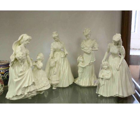 Group of four Royal Worcester unpainted figurines to include; The Wedding Day, A Present for Santa, Mothering Sunday, The Chr