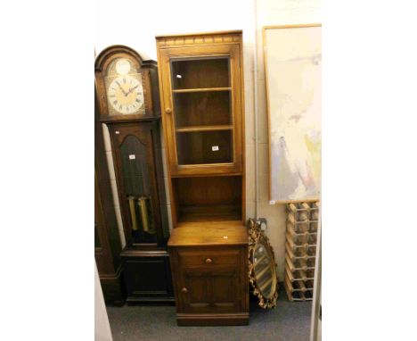 Ercol Oak Effect Display Cabinet with Single Glazed Door above a Single Drawer and Cupboard