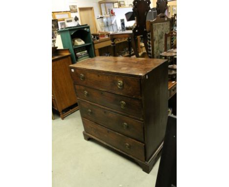 Georgian Mahogany Chest of Four Long Drawers with Circular Brass Ring Drop Handles raised on bracket feet, 92cms wide x 99cms