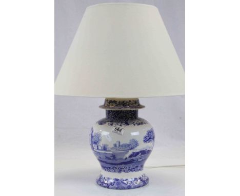 Blue & white Spode Lamp with Ruins or Folly scene
