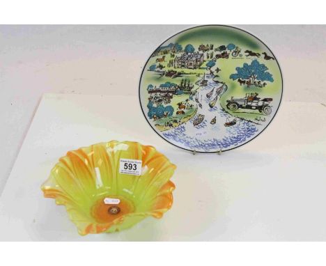 Walther-Glas of Germany Yellow and Orange Bowl and 1960's Thelwell Poole Pottery Plate Map of Beaulie Village