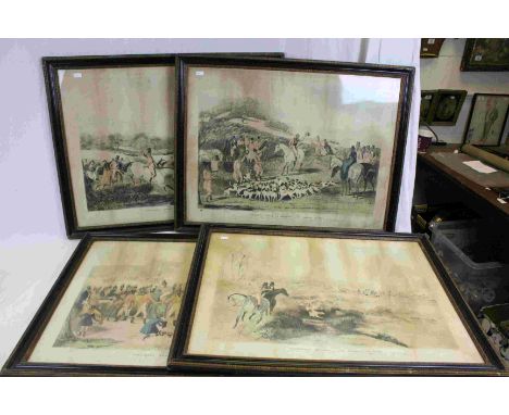 Set of Four 19th century Fox Hunting Prints ' Moore's Tally Ho! of the Sports ' engraved by G Hunt and J R Mackerel, containe