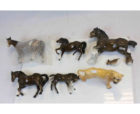 Collection of ceramic animals to include a Beswick Lioness & Horses