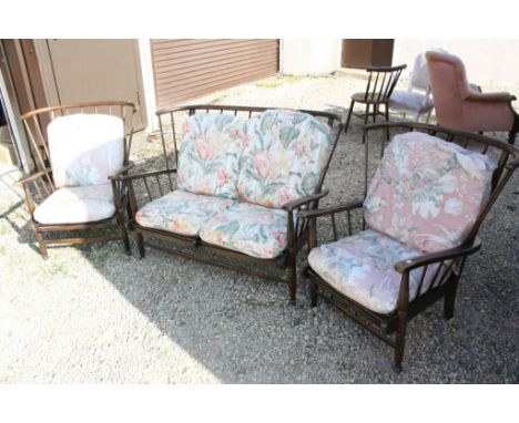 Ercol Windsor Style Stickback Three Piece Suite comprising Sofa and Two Armchairs