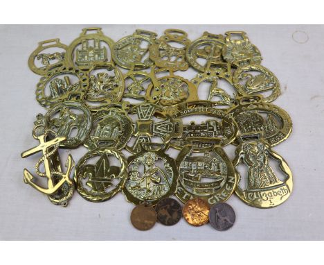 Collection of horse brasses to include Lincoln Cathedral, West Somerset Railway, Leeds to Liverpool Canal etc, approximately 