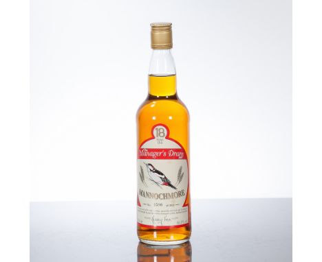 MANNOCHMORE 18 YEAR OLD MANAGER'S DRAM
Single Highland Scotch Whisky bottle 12 OCtober 1997. Bottle no. 1590 of 1800. 70 cl, 
