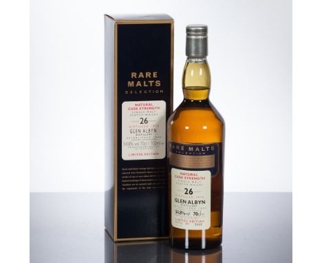 GLEN ALBYN 26 YEAR OLD RARE MALTS 1975
Single Highland Scotch Whisky bottled May 2002. Bottle no. 5866. In box. 70 cl, 54.8% 