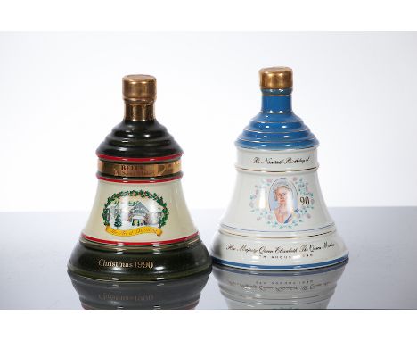 BELL'S QUEEN MOTHER 90TH BIRTHDAY BELL
Blended Scotch Whisky in white and pale blue Wade ceramic decanter. 75cl, 43% volume.
