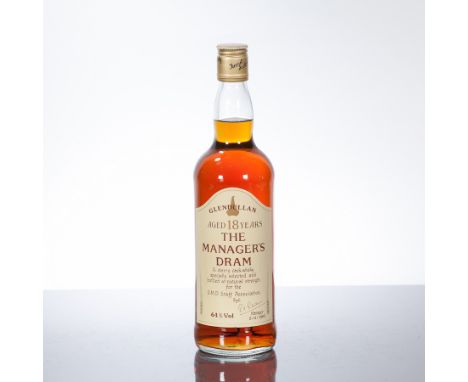 GLENDULLAN 18 YEAR OLD MANAGER'S DRAM 1989
Single Speyside Scotch Whisky bottled 8 November 1989. 750 ml, 64% volume.