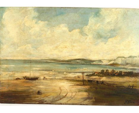 R Price, oil on wood panel, coastal scene, signed, 32cm x 46cm, unframedGood original condition, slightly dirty, no damage to