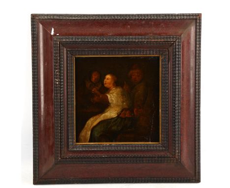 18th century Dutch School oil on panel, interior scene, 19cm x 18cm, framedNo splits or repairs, painting has been previously