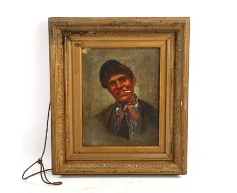 19th century Italian School, oil on canvas, portrait, unsigned, 26cm x 20cm, framedA short patch repair to his tie otherwise 