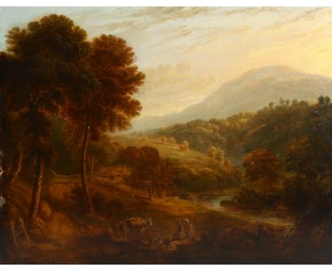 George Cuitt, early 19th century oil on oak panel, view near Llangollen North Wales, dated 1826, 28cm x 36cm, unframedPanel i