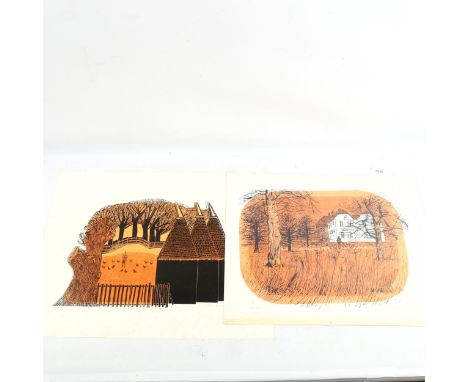 Robert Tavener (1920 - 2004), 2 linocut prints, winter paddock, artist's proof circa 1975, sheet 38cm x 48cm, and oast houses