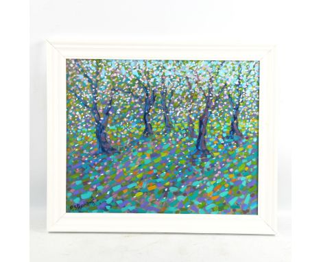 Paul Stephens, oil on panel, blossom apple orchard, signed, 40cm x 50cm, framedVery good condition 